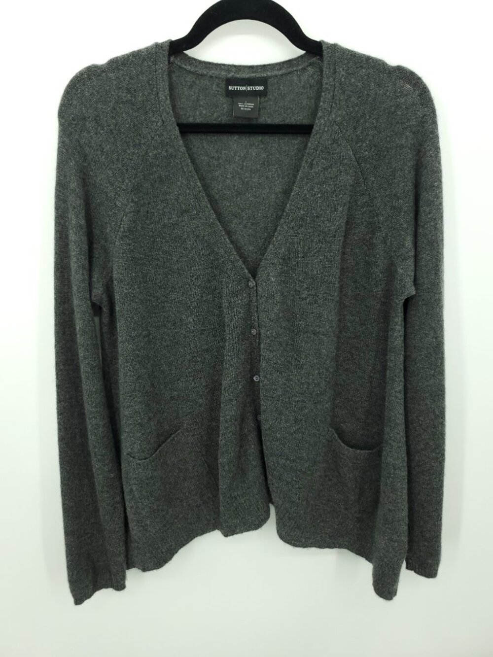 Sutton Studio Dark Gray 100% Cashmere V-Neck Cardigan Sweater Size L